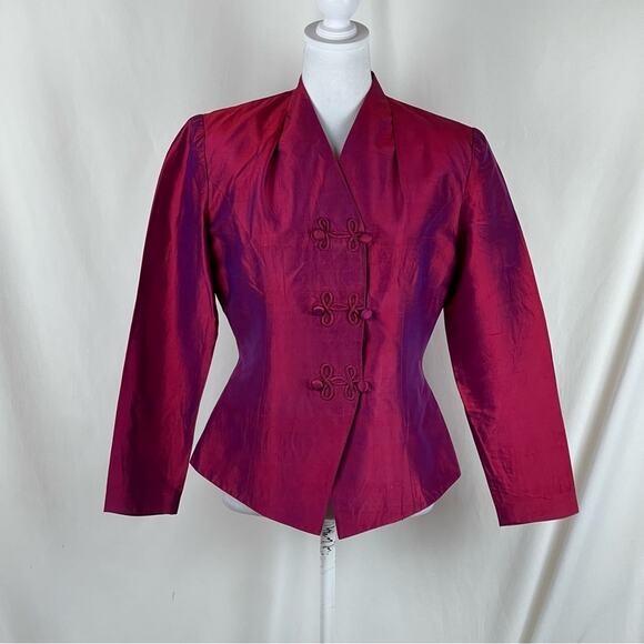 Adrianna Papell Iridescent Fuchsia Pure Silk Whimsical Glam Jacket NWOT Size 8 - Picture 2 of 12